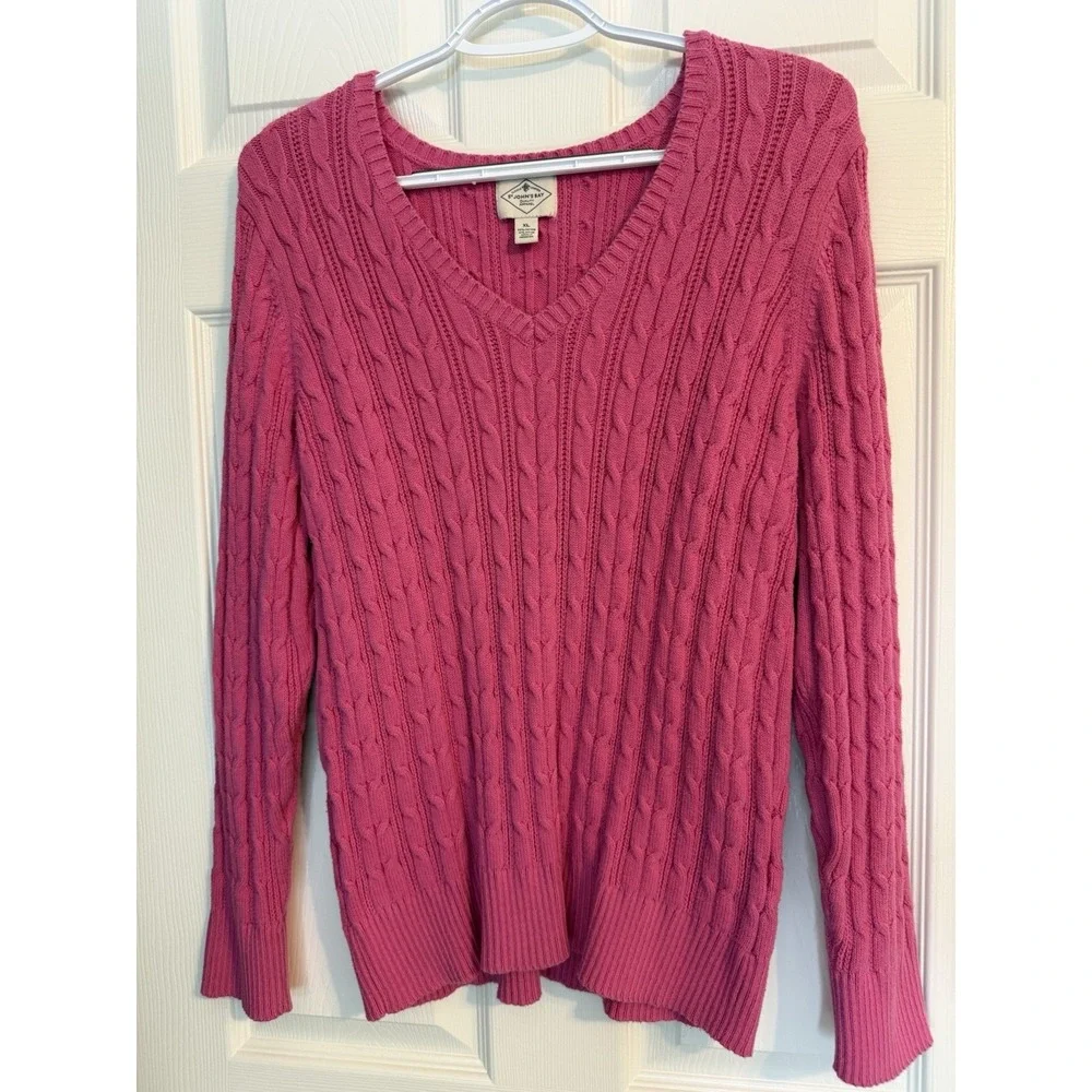 St Johns  Bay Pink Cable Knit Sweater Sz XL Preppy Cottage Coastal Grandpa Y2K